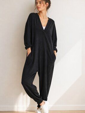 Natural Life Black Oversized Cotton Johnnie Jumpsuit Womens Small Boho Relaxed